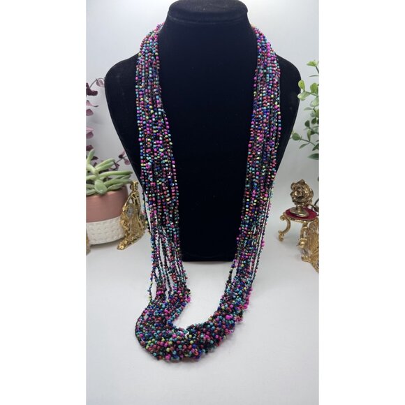 Artisanal Womens Multistrand Multicolor Long Necklace Beads Handmade - Picture 1 of 8